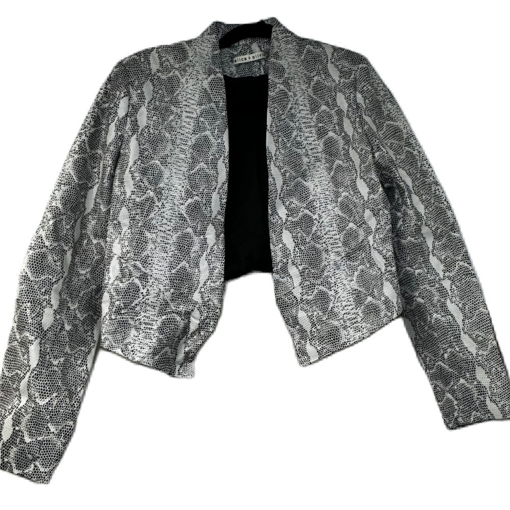 Alice + Olivia Lamb Leather PS white black snack print cropped jacket street